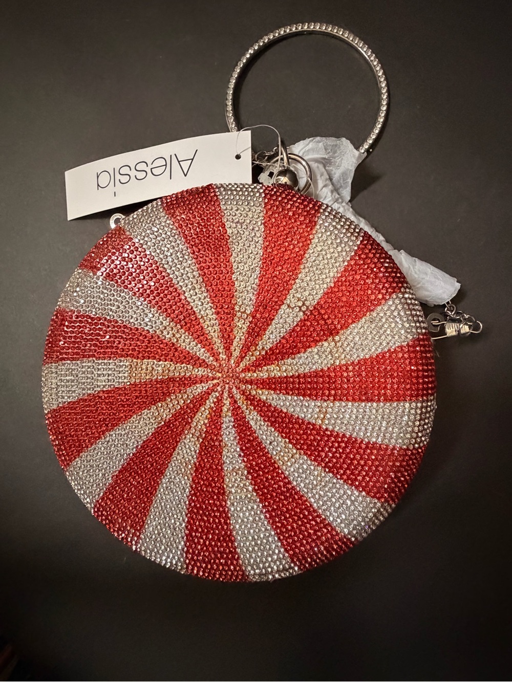 Alessi Red & Silver Round Crystal Wristlet Clutch